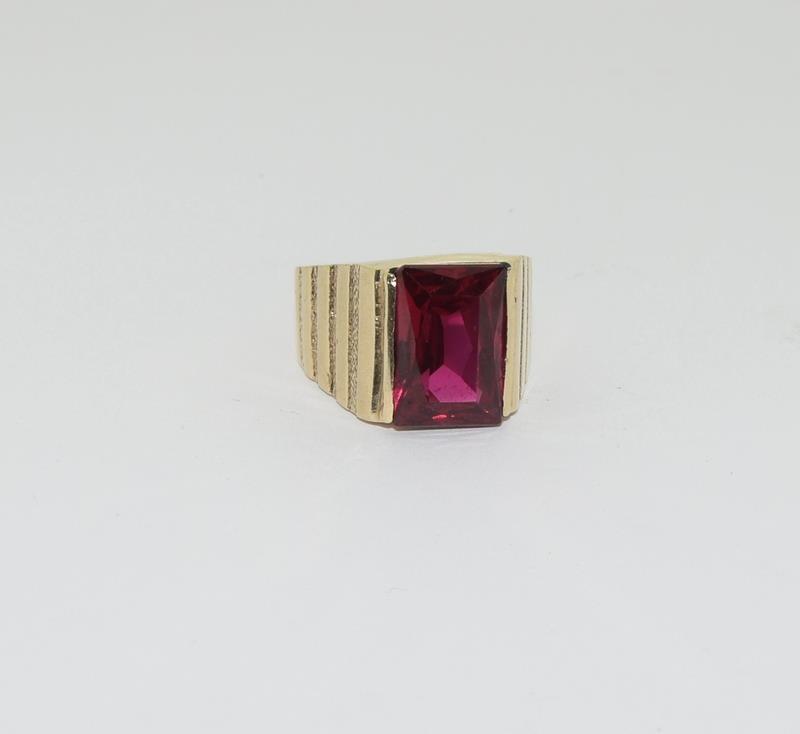 Vintage 10ct gold mans Saffri large red Spinel ring ,size U 7.9gm - Image 6 of 6