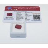 Natural Ruby Gemstone, 7.2ct with Certificate