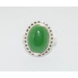 Large jadeite 925 silver ring size Q