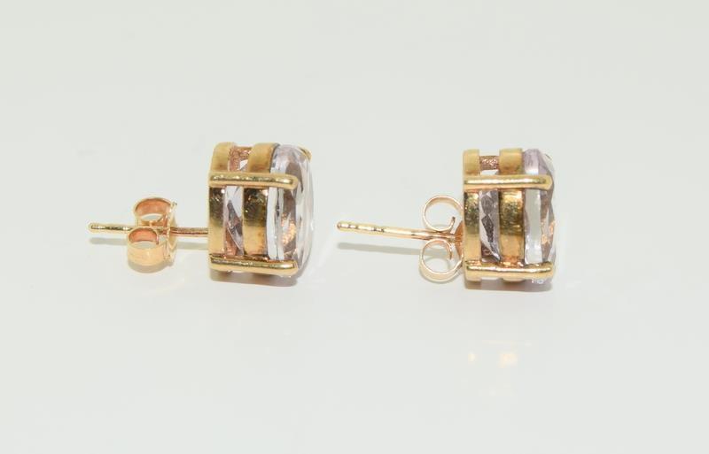 9ct gold ladies kunzite earrings. - Image 2 of 4