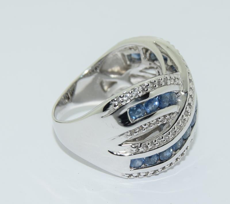 Large Ceylon sapphire and diamond 925 kiss ring size Q - Image 2 of 3