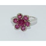 Large Ruby 925 silver Daisy cluster ring size R