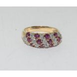 9ct gold ruby and diamond dress ring. Size N. 3.2g.