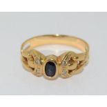 9ct Gold Sapphire & Diamond Ring. Size N