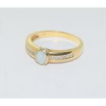 9 carat gold ladies opal and diamond ring hallmarked size N