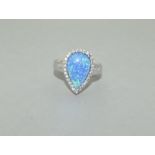 Silver Blue Opal & CZ Dress Ring