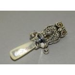Unusual Silver Owl Shaped Baby's Rattle