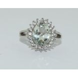 Green amethyst Topaz 925 silver cluster ring size M