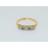 18ct Gold ladies Antique set Diamond and Sapphire ring. Size U