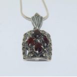 Garnet silver marcasite pendant