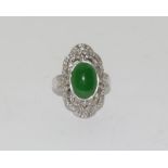 Deco designs jadeite diamond 925 silver ring size Q