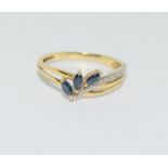 9 carat gold ladies diamond and Sapphire hallmarks ring size N
