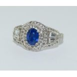 Art deco design sapphire ring in 925 silver size Q