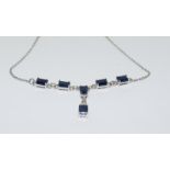 Sapphire accents diamond 925 silver drop necklace