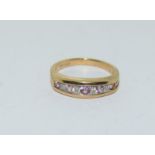 9 carat gold ladies diamond and pink tourmaline channel set ring size n NH NH