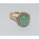 9ct Gold Ladies Antique Set Jadeite Ring, Size N