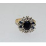 9 carat gold ladies sapphire and diamond antique set ring size M