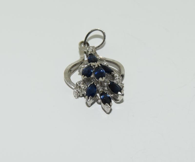 9ct white gold sapphire and diamond chandelier pendant. - Image 2 of 4