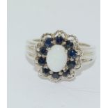 Large Australian opal and Sapphire 925 silver Daisy ring size P