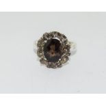 Large smoky quartz 925 silver ring size P