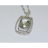Modernist green amethyst and Topaz 925 silver pendant
