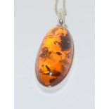 Large Amber 925 silver pendant and chain