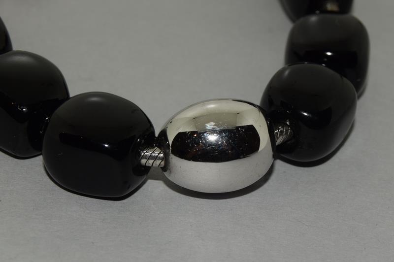 Black Onyx Accent Diamond 925 Silver Bracelet. - Image 2 of 3