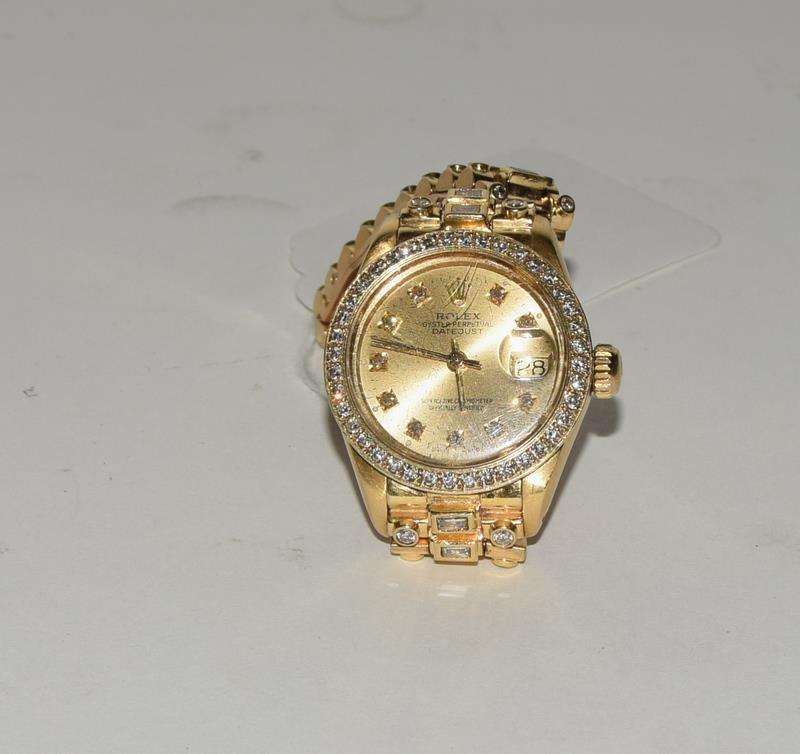 Rolex 18ct Gold Diamond dial, Diamond bracelet Ladies Date/Just wristwatch. - Image 11 of 11