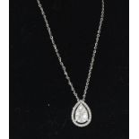 An 18ct white gold and pear shaped Diamond Halo pendant on 18ct white gold chain.