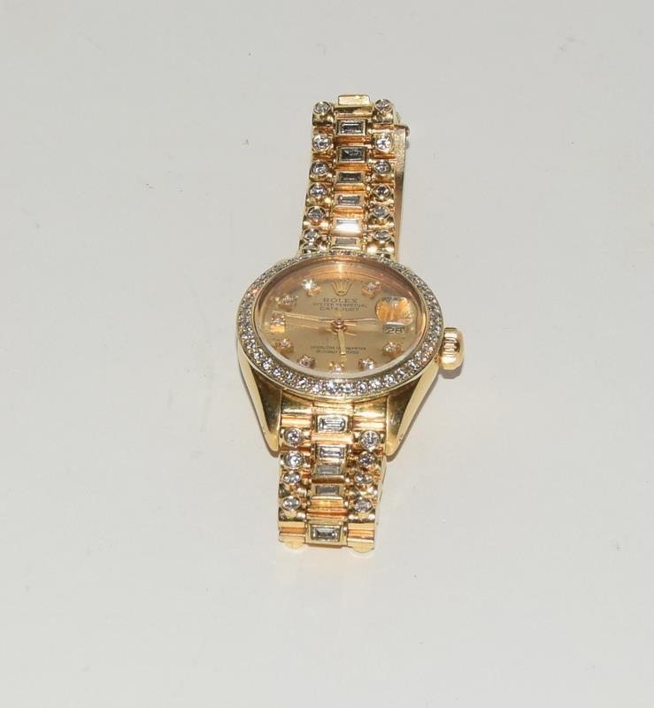 Rolex 18ct Gold Diamond dial, Diamond bracelet Ladies Date/Just wristwatch. - Image 3 of 11