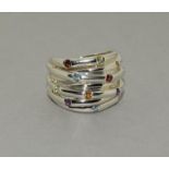 Natural Multi Gemstone 925 Silver Ring. Size N