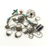 Collection of Silver Rings and Other Silver Jewellery to include Brooch, Necklaces & Bracelet.