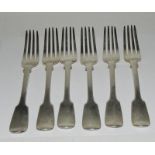 Six Silver hallmarked table dinner forks. 480 grams.
