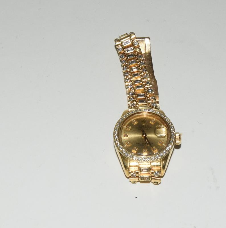 Rolex 18ct Gold Diamond dial, Diamond bracelet Ladies Date/Just wristwatch. - Image 10 of 11