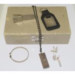 Misc Silver Items to include a Silver Key ring, Ingot & Chain, Bracelet, Earrings, Cigar Cutter