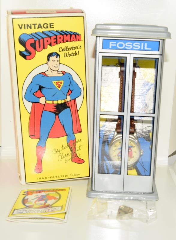 Vintage Superman Fossil Collectors watch. Complete with badge, papers and both boxes.