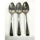 3 Georgian Silver serving spoons - 150g approximately.