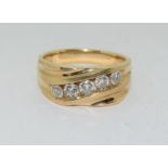 14ct Gold Gents 5 stone Diamond Signet ring. Size W.