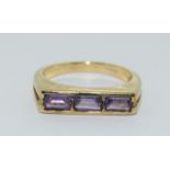 9ct Gold Amethyst Bar Ring. Size N