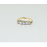 An Antique yellow gold five stone Diamond ring, Approx. 0.75 carats, Size P.