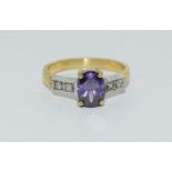 9ct Gold on Silver Amethyst CZ ring.