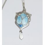 Art Nouveau silver enamel pendant necklace.