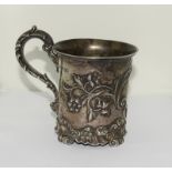 Embossed early Victorian childs christening mug London 1838 maker Charles Riley and George Storer
