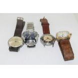 Early Manual Wind Gents Wristwatches, all Ticking. Waltham, Ingersol, Sekonda & Ingersol.