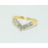 18ct Gold ladies Diamond Wishbone ring. Size N