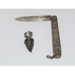Silver Hallmarked Embossed Handled Fruit Knife together with a Silver Napkin Pin