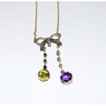 9ct Gold and Silver Antique Suffragette Diamond and Amethyst pendant.