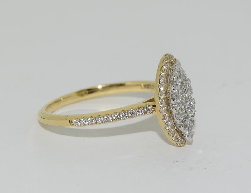 An 18ct yellow gold fine diamond marquise ring of 60 points, Size L - Image 4 of 5