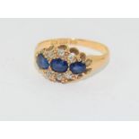 18ct Gold ladies Antique Diamond and Sapphire ring. Size L.