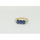 9ct Gold Sapphire & Aquamarine Ring. Size N